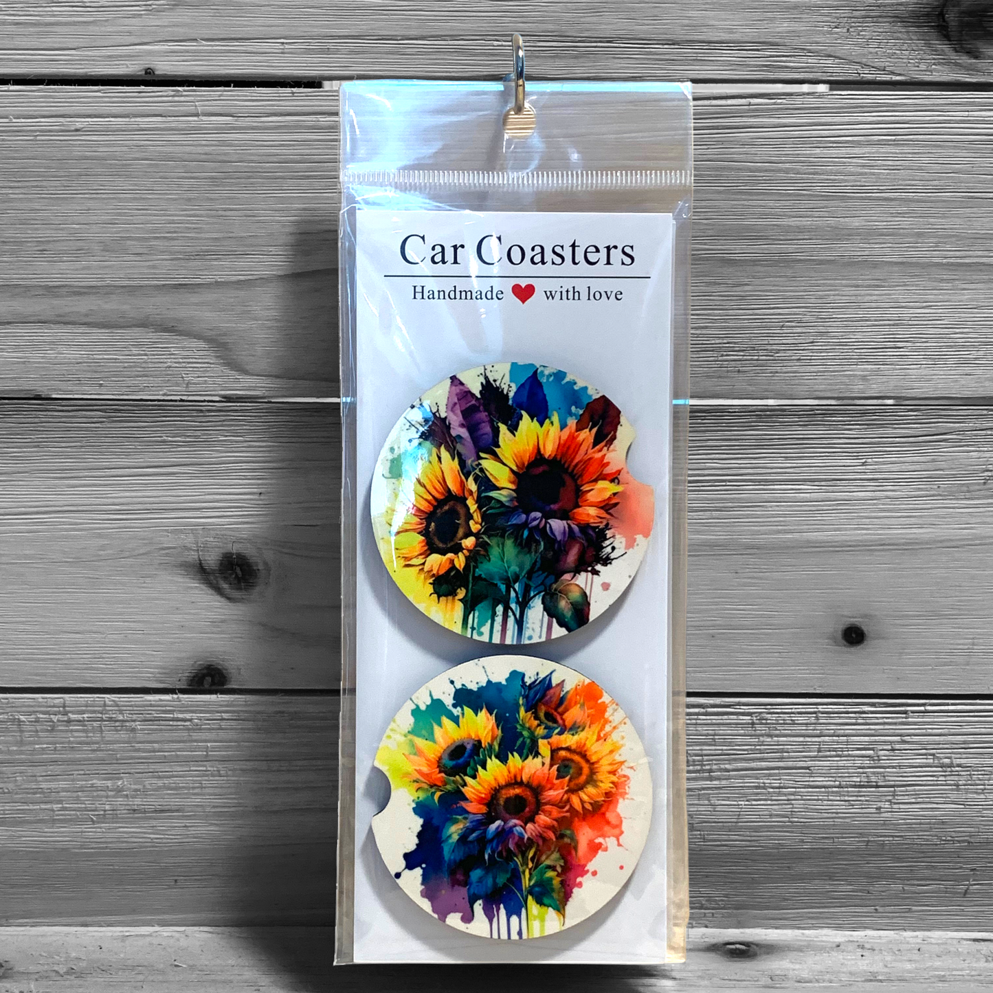 Alcohol Ink Sunflower Car Coasters