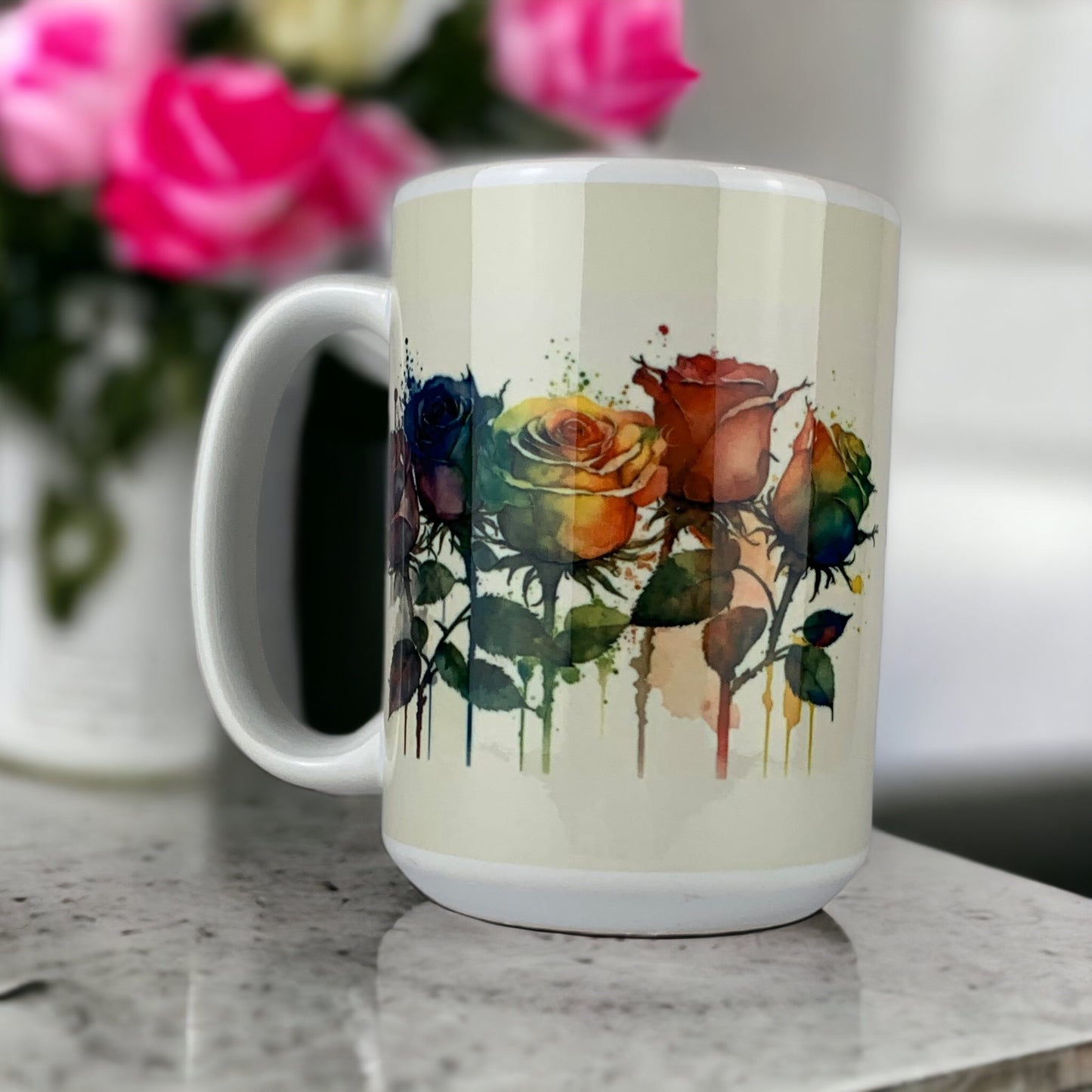 15 oz. Mug Featuring Watercolor Roses