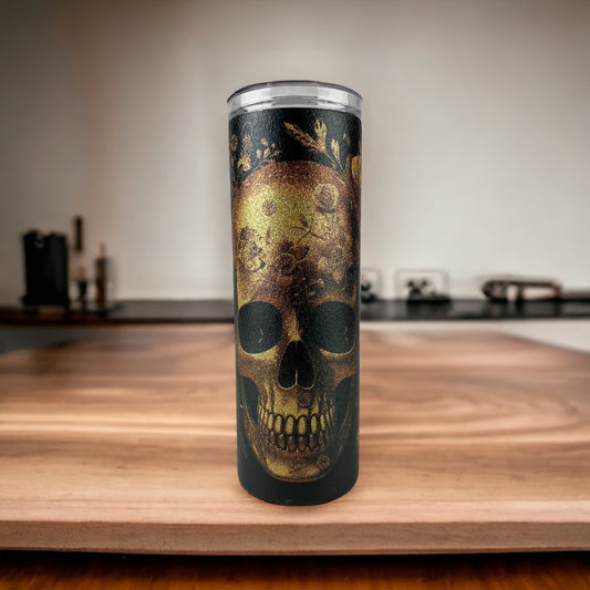 20 oz Black & Gold Glitter Skull Tumbler