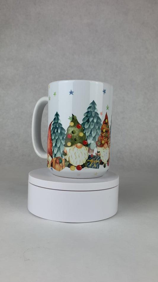 15 oz. Mug Featuring Holiday Gnomes