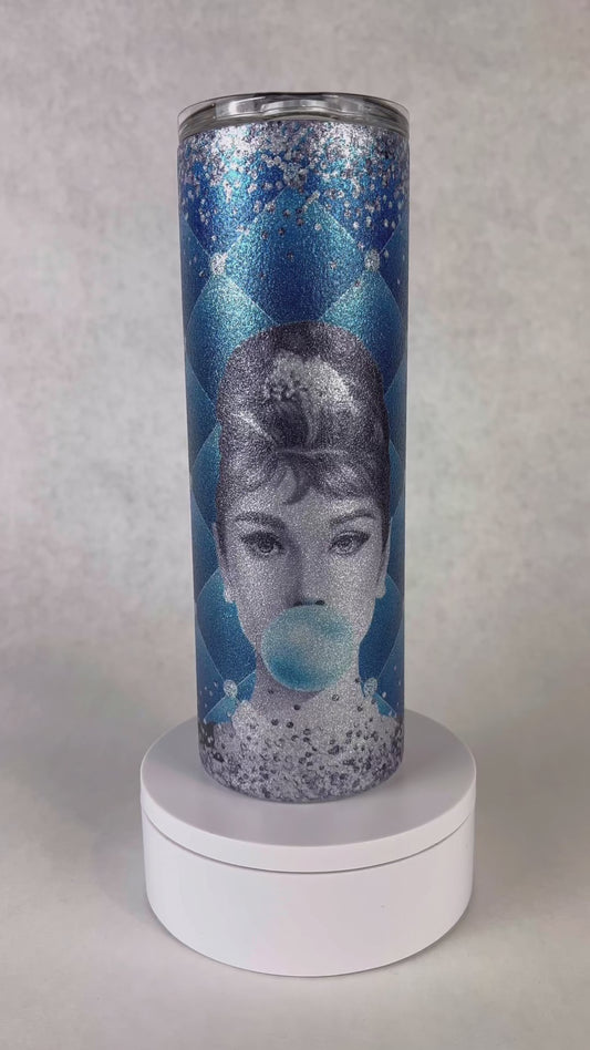 20 oz. Blue Bubble Gum Audrey Hepburn Glitter Tumbler