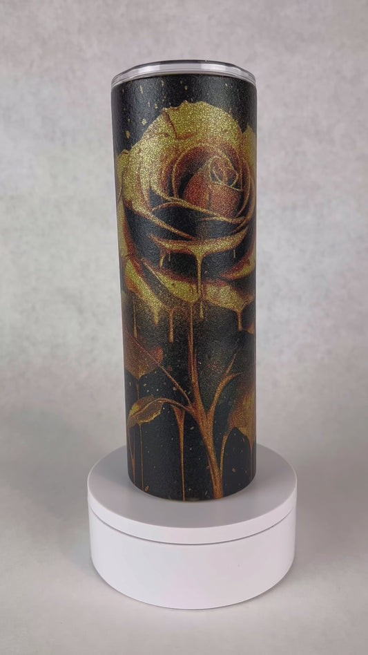 20 oz. Black & Gold Glitter Rose Tumbler